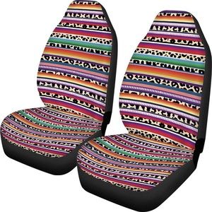 Car Seat Covers Front Seat Only 2 Pcs Set, Serape Leopard Rainbow Stripe Print